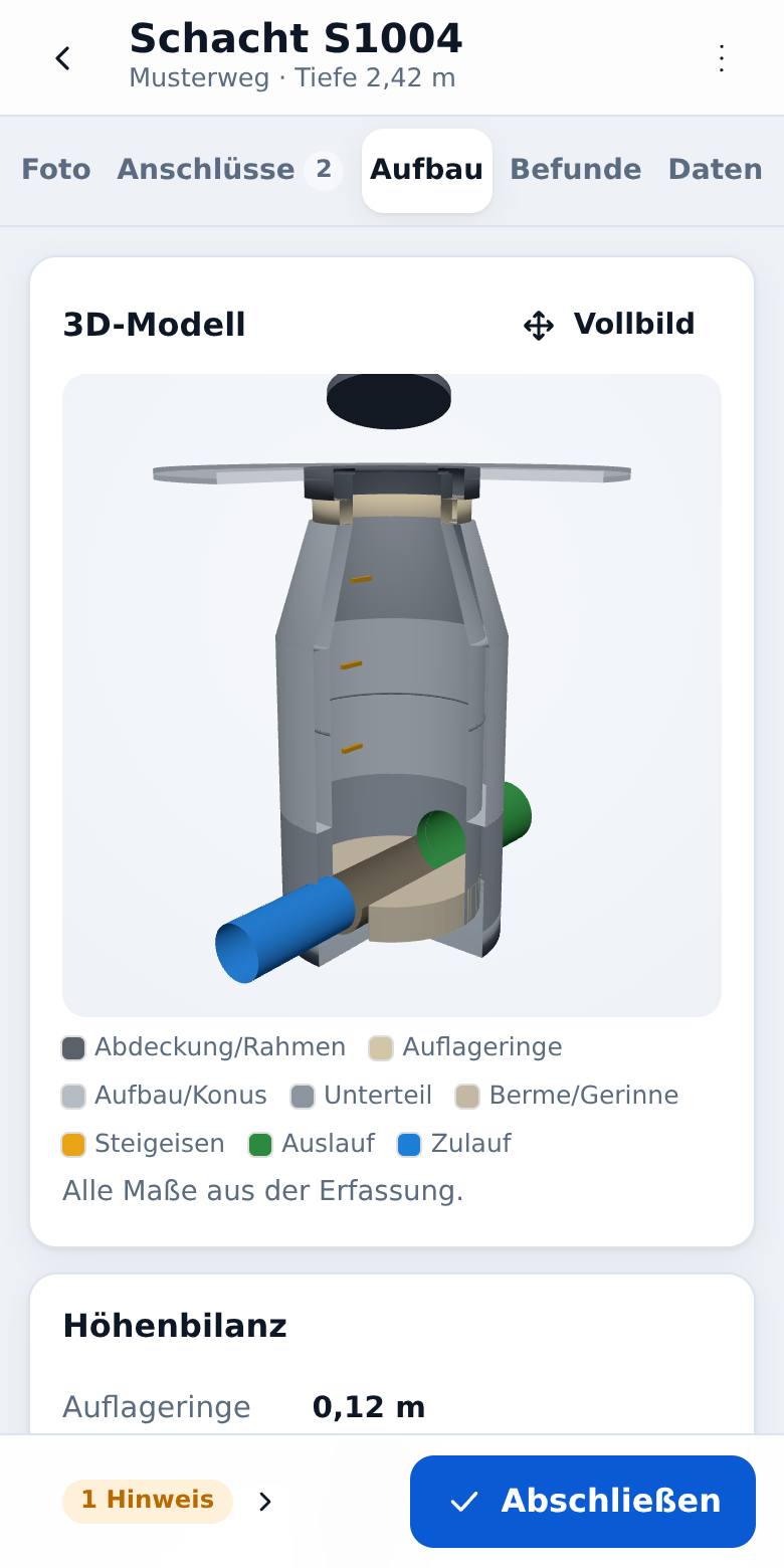 3D-Modell des Schachts aus der Bauteilbeschreibung